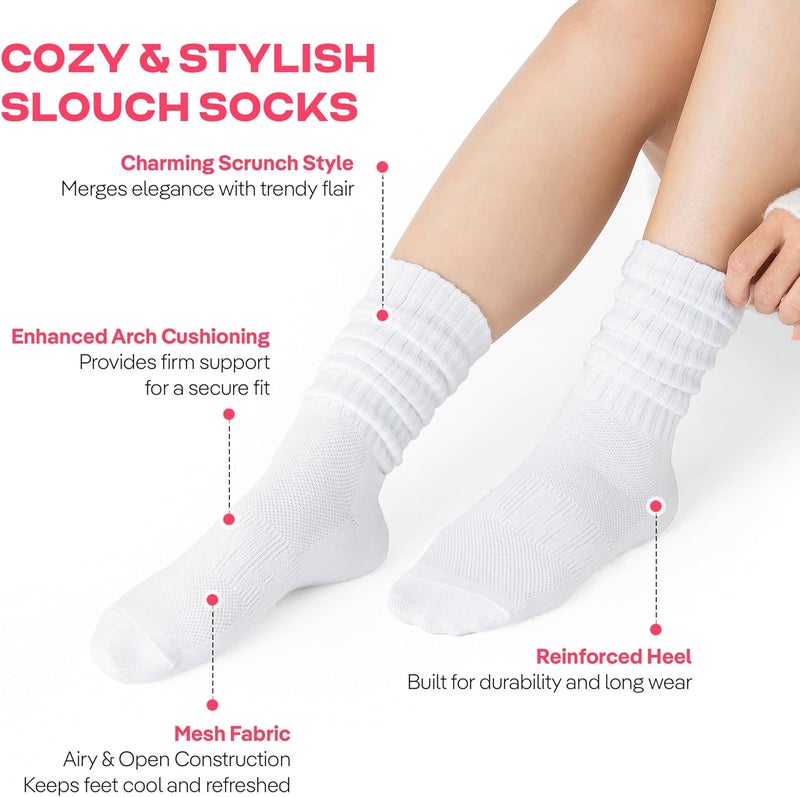 CoolMate Store Women's Scrunch Crew Socks, Slouchy Mid Calf Boot Socks, 3 Pairs Slouch Socks, US Size 6-10 - Image 2